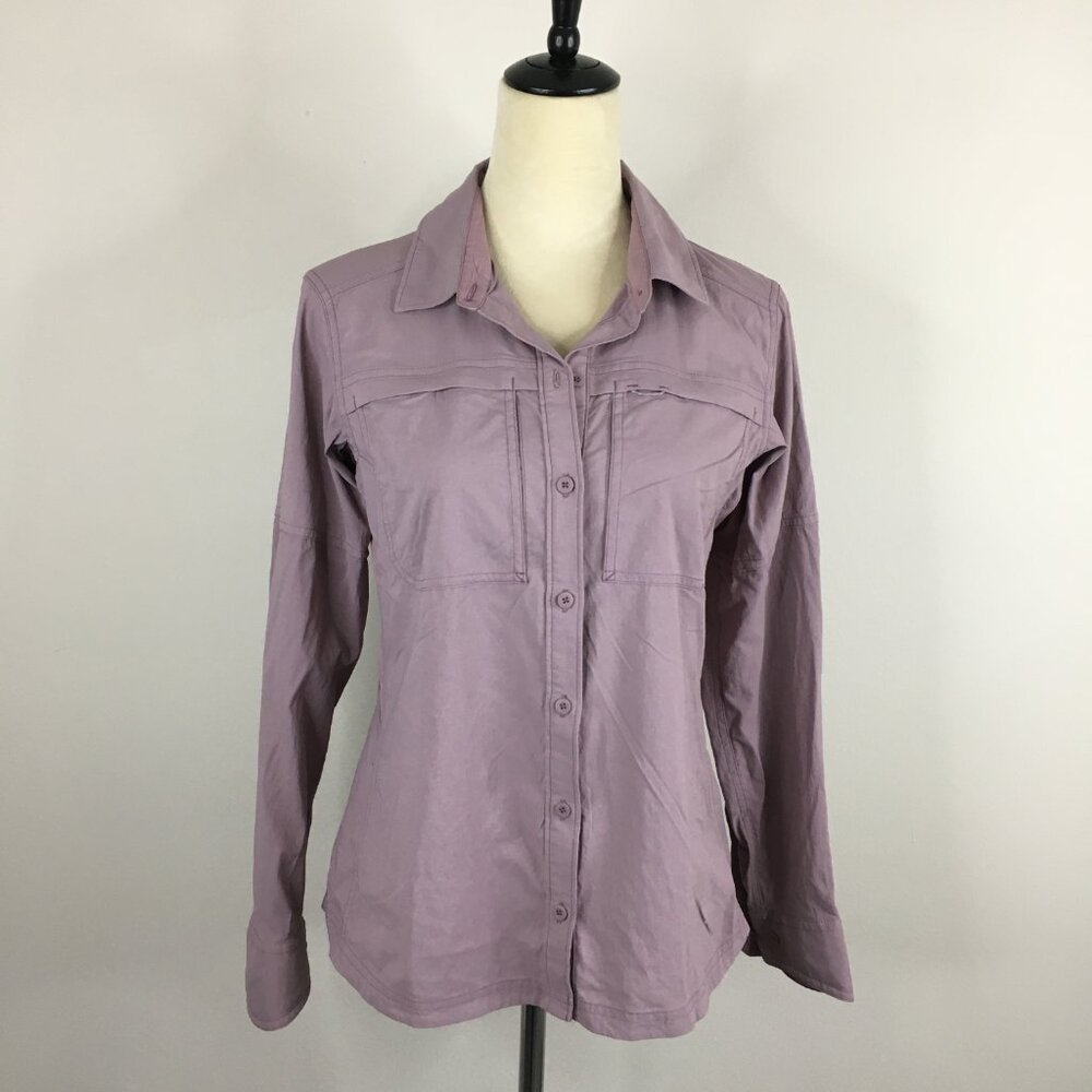 REI Co-op Purple/Gray Mesh Insert Sleeve Tabs Vented Back Button Shirt - Picture 4 of 14